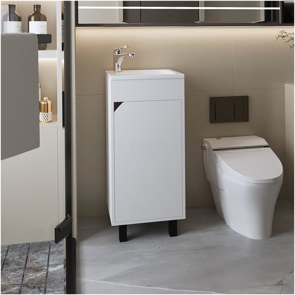 COSMOS White Modern Bathroom Vanity with Integrated Sink, Compact Space-Saving Storage Cabinet