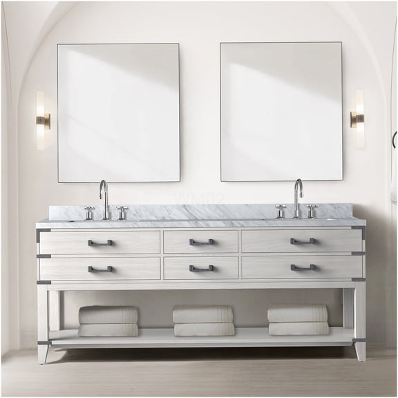 COSMOS White Oak Double Vanity with Carrara Marble Top, Soft Close Drawers and Ample Storage