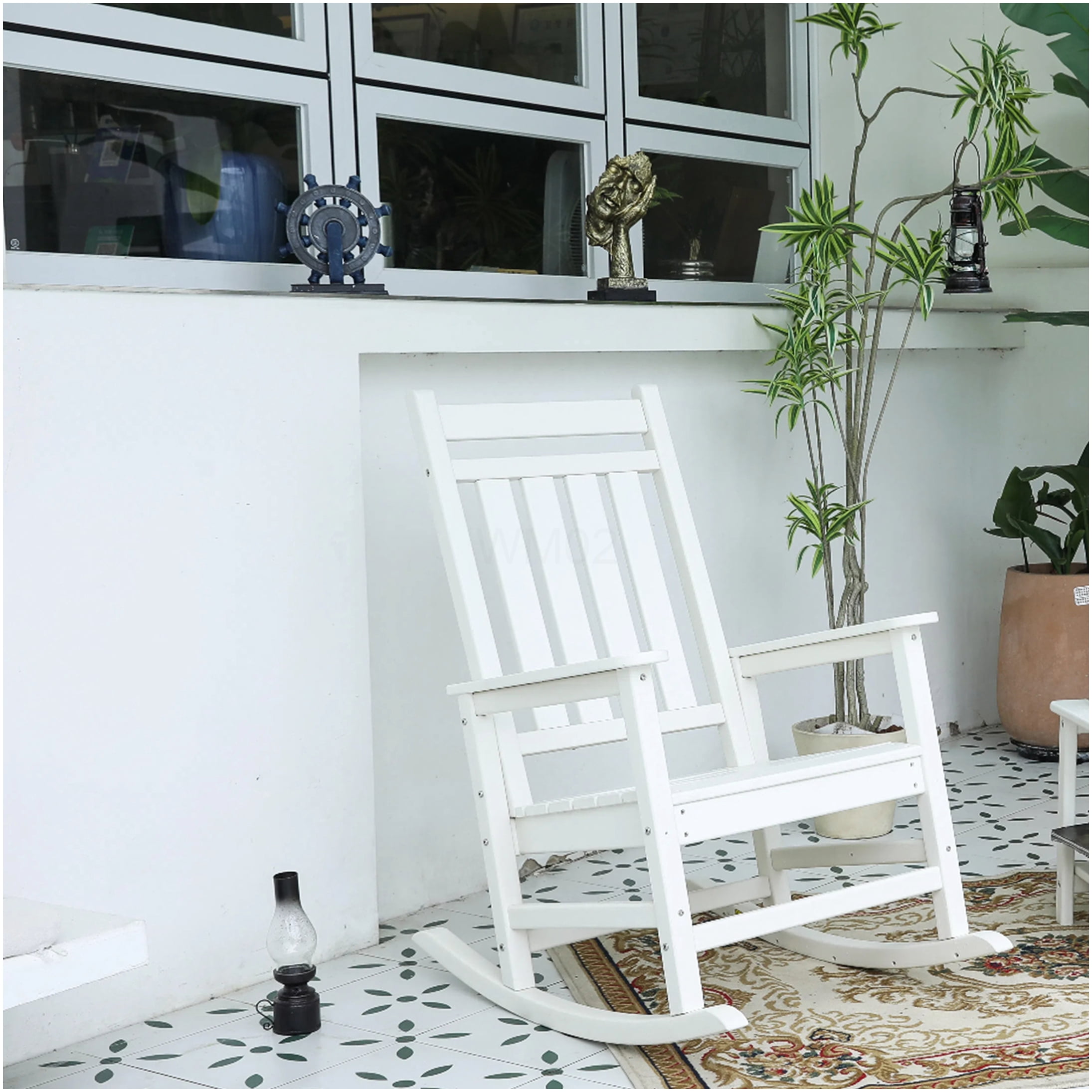 Wood Graining Rocker COSMOS White Outdoor Rocking Chair with Wood Grain Texture, All-Weather ...