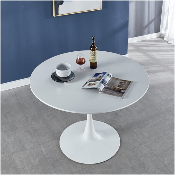 COSMOS White Tulip Pedestal Dining Table for 4-6, Mid-Century Modern Round MDF Top Kitchen Table, Sturdy Metal Base, Easy Assembly