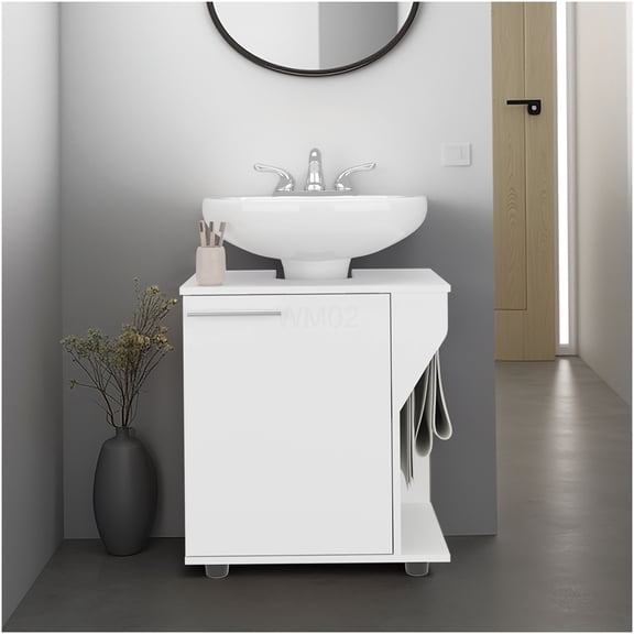 COSMOS White Under Sink Cabinet with Double Doors, Open Back Design for Plumbing, Freestanding Storage Organizer for Bathroom or Kitchen