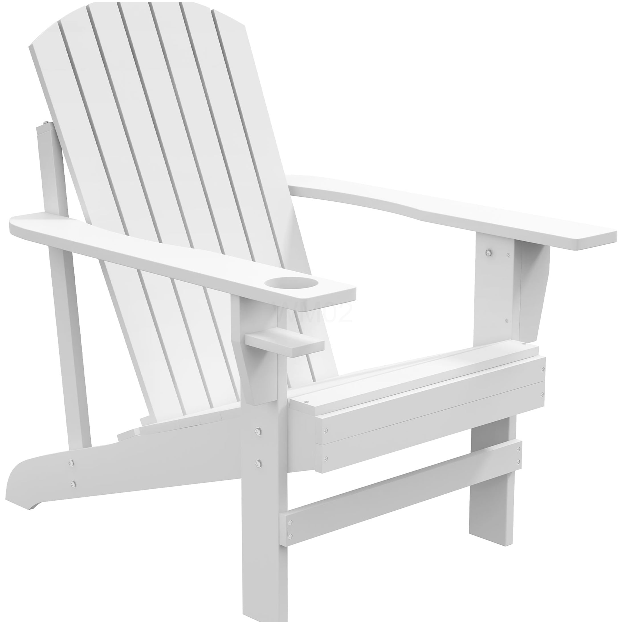 COSMOS White Wooden Adirondack Chair with Cup Holder, Weather-Resistant Outdoor Patio Lounge Chair for Garden, Deck, Backyard, Fire Pit