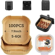 COSORI Air Fryer Liners, 100 PCS Square Disposable Paper Liners, Non-Stick Silicone Oil Coating, Little to No Cleaning, 7.9" Unbleached Food Grade,