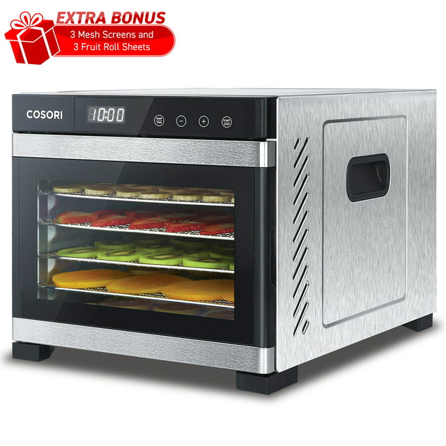 COSORI Food Dehydrator with 6 Stainless Steel Trays, 600W, Extra Bonus, Silver, CP267-FD-RXS