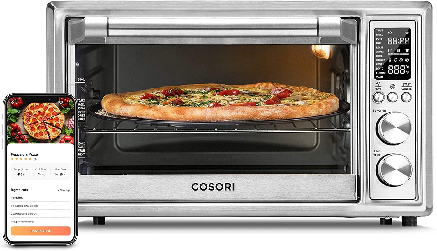 COSORI Smart Air Fryer Toaster Oven, Large 32-Quart, Stainless Steel,  12-in-1, Silver, CS130-AO