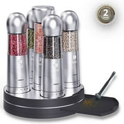 COSPRO 5-in-1 Wireless Charging Electric Salt and Pepper Grinder Set, Rechargeable Automatic Stainless Steel Spice Mill Set - One-Hand to Operate, Adjustable Coarseness, Easy Cleaning