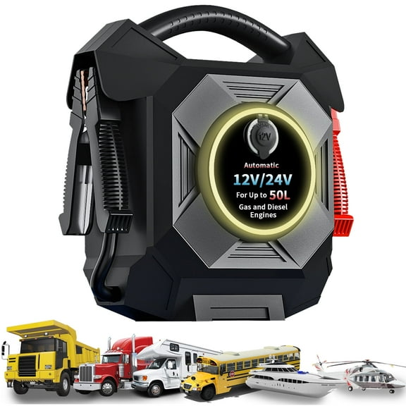 COSSIFTW 10000A Jump Starter 12V 24V Portable Car Battery Charger Car Battery Booster Pack up to 50L Gas or Diesel USB-C Power Bank,Bus,pickup truck,yacht,Lawn mower,grader,axle,biggest dump booster