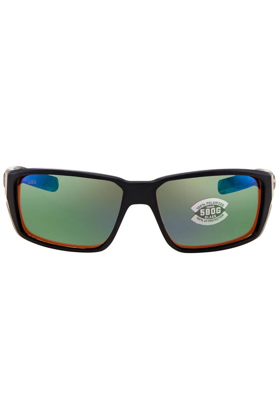 Men's 6S9079 Fantail Pro Polarized Rectangular Sunglasses, Matte Black/Green Mirrored 580G, 60mm