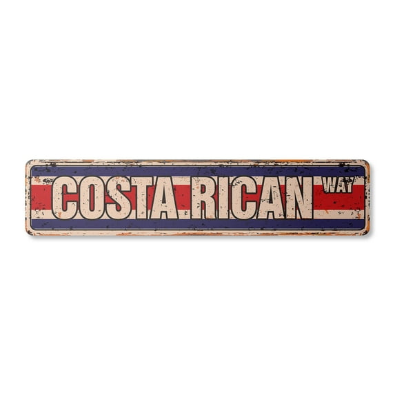 COSTA RICAN FLAG Vintage Aluminum Street Sign costa rica national nation pride rustic metal tin | Indoor/Outdoor |  24" Wide