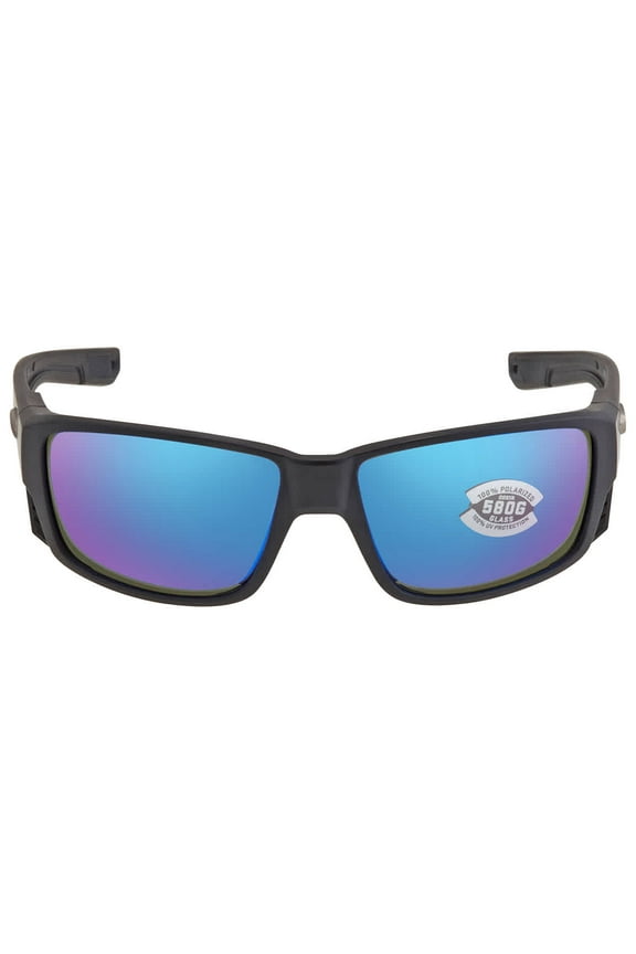 Men's Tuna Alley Pro Rectangular Sunglasses, Black/Polarized Blue Mirrored 580G, 60 mm