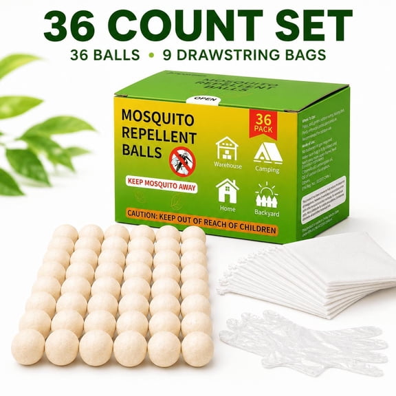 COSTECH 36 Count Mosquito Repellent Balls with 9 Drawstring Bags and Gloves, Plant-Derived Scented Hanging Pouches for Patio, Backyard, Garage and Camping