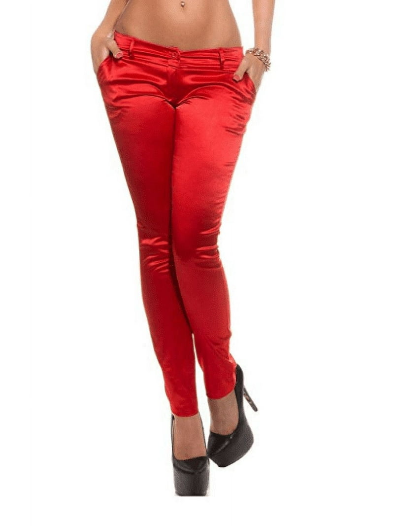 COSTLY Girl Womens Sexy Satin Solid RED/White Color Skinny