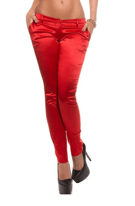 COSTLY Girl Womens Sexy Satin Solid RED/White Color Skinny Fit Stretch Pants