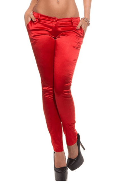 COSTLY Girl Womens Sexy Satin Solid RED White Color Skinny Fit Stretch Pants