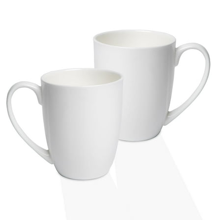 COSTMANCE Fine Bone China White Coffee Mugs Set of 2, 11 oz Lightweight Ceramic Tea Cups with Large Handles, Blank Aesthetic Mugs for DIY, Gift-Ready