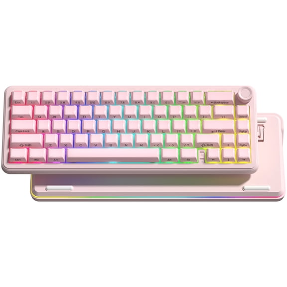 COSTOM 65% Mechanical Keyboard,Cute Crystal Gaming Wireless Keyboard with Knob, Hot Swappable Pre-lubed Switches,Gasket Mounted RGB for Win/Mac,Pink