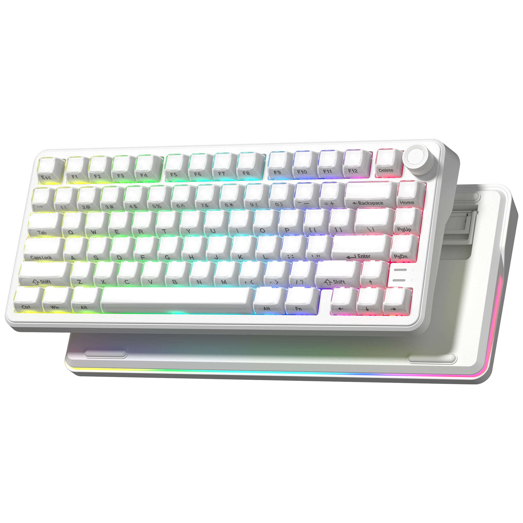 COSTOM 75% Wireless Mechanical Keyboard with Knob, Tri-Mode BT5.0/2.4GHz/USB-C Hot Swappable Computer Keyboard, Gasket Mount, Pre-lubed Linear Switches, RGB Backlit Gaming Keyboards, White