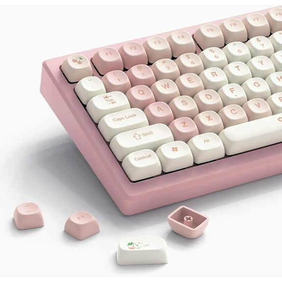 COSTOM MOA Keycaps,142 Pink Cherry PBT Keycaps,Cute Keycaps Dye-Sublimation Keycaps Set for 61/64/68/84/87/100/104/108 Cherry MX Mechanical Keyboard,Pink