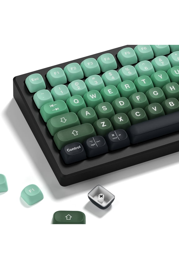 Matcha Gradient Green PBT Keycaps, MOA Profile Cute Custom Keyboard Keycaps Janese Style 5 Side Dye Sublimation, 132 Keys Set for 60% 65% 75% 80% 100% Cherry Gateron MX Mechanical Keyboard