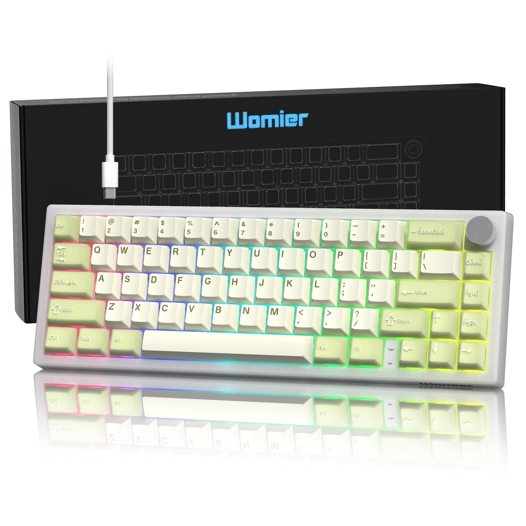 COSTOM Mechanical Gaming Keyboard, 60% QMK/VIA Creamy Mechanical Keyboard, RGB Cute Wired Keyboad with Hot Swappable Gasket,Green