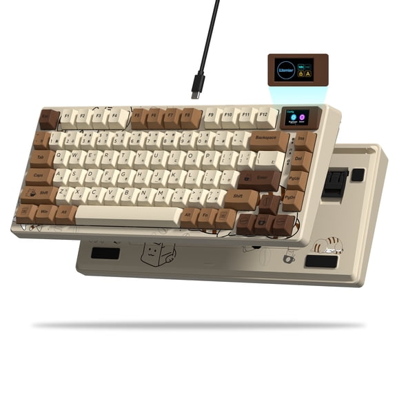 COSTOM Mechanical Keyboard,75% Gaming Keyboard RGB Custom Keyboard with Hot Swappable,Keyboard Driver and Multimedia Screen for Mac/Win, Coffee