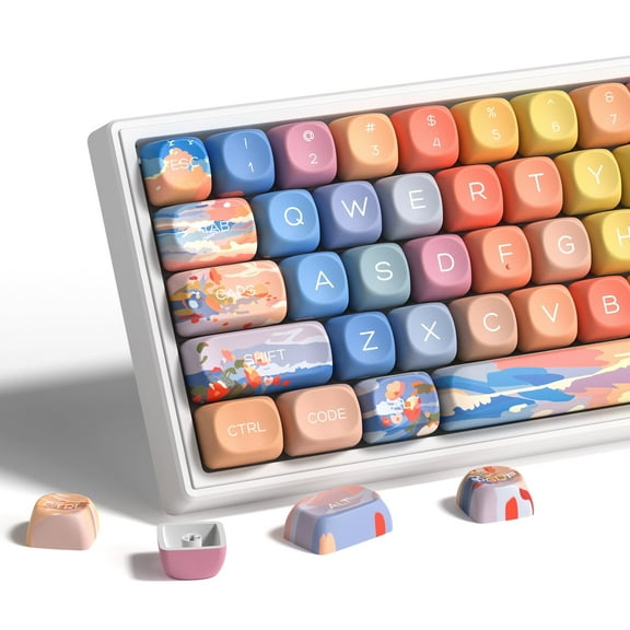 COSTOM PBT Keycaps, 134 Keys Cute Sunset Key caps Set, MOA Profile for Cherry Gateron MX Switch Mechanical Keyboards