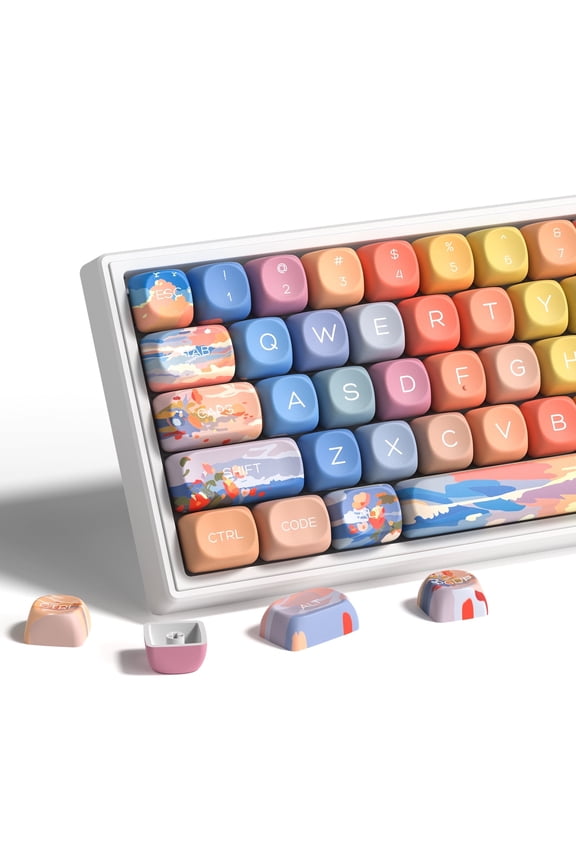 PBT Keycaps, 134 Keys Cute Sunset Key caps Set, MOA Profile for Cherry Gateron MX Switch Mechanical Keyboards