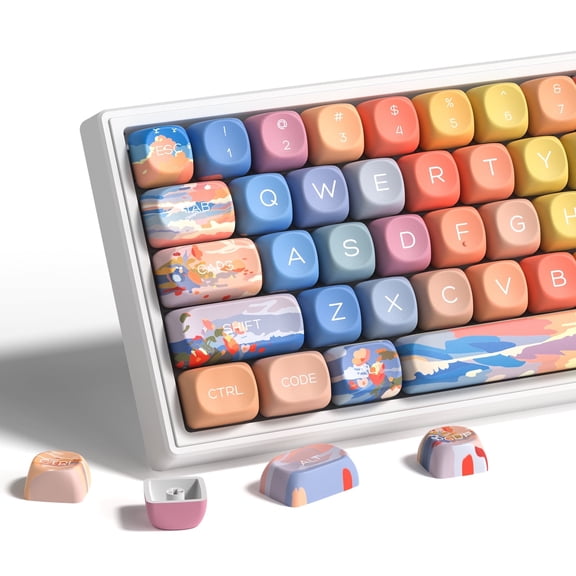 COSTOM PBT Keycaps, 134 Keys Cute Sunset Key caps Set, MOA Profile for Cherry Gateron MX Switch Mechanical Keyboards