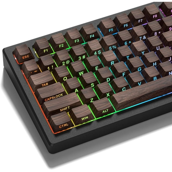 COSTOM PBT Keycaps,135 Wood Keyboard Keyaps, Shine Through Cherry Profile Keycaps,Doubleshot Side Print Dye Sub Keycap Set for 60 65 75 100 Percent