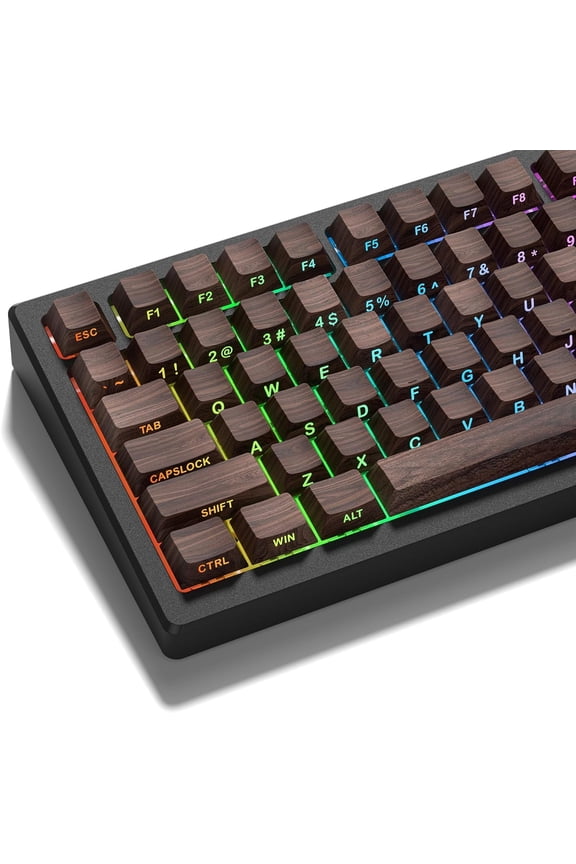 PBT Keycaps,135 Wood Keyboard Keyaps, Shine Through Cherry Profile Keycaps,Doubleshot Side Print Dye Sub Keycap Set for 60 65 75 100 Percent