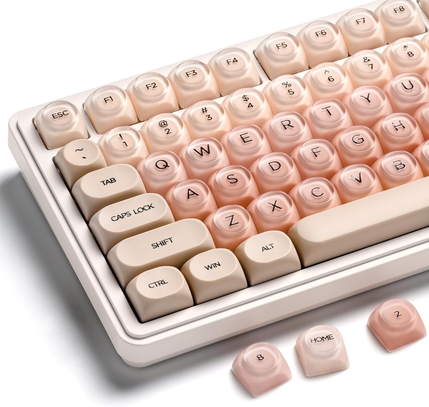 COSTOM PBT Keycaps, Jelly Keycaps Creamy MOA Profile, 132 Keys Translucent Cute Custom Key caps for Cherry Gateron MX Swithes Mechanical Keyboards, Flesh Pink