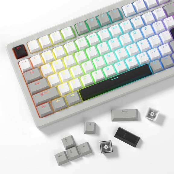 COSTOM PBT Keycaps Set, Double Shot 137 Key Caps,Cherry Profile Custom Keycap for 60 65 75 100 Percent Key Gaming Mechanical Keyboard,Gray