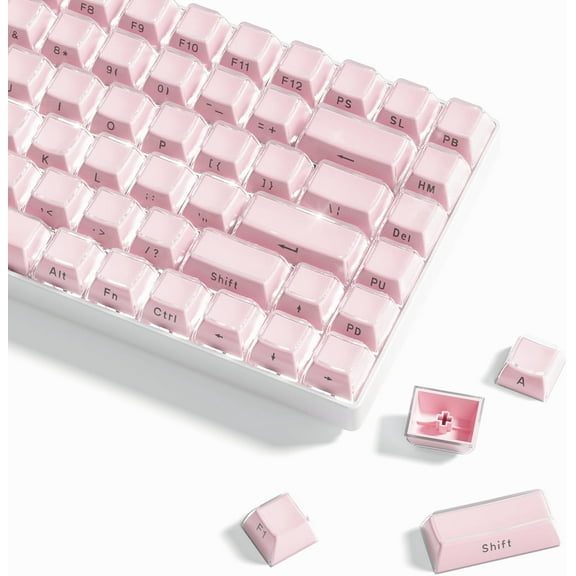COSTOM Pink Jelly Keycaps,113 Keys Crystal Cute Keycaps,Side Printed OEM Profile for 61/68/84/87/98/100 Cherry Gateron MX Mechanical,Pink