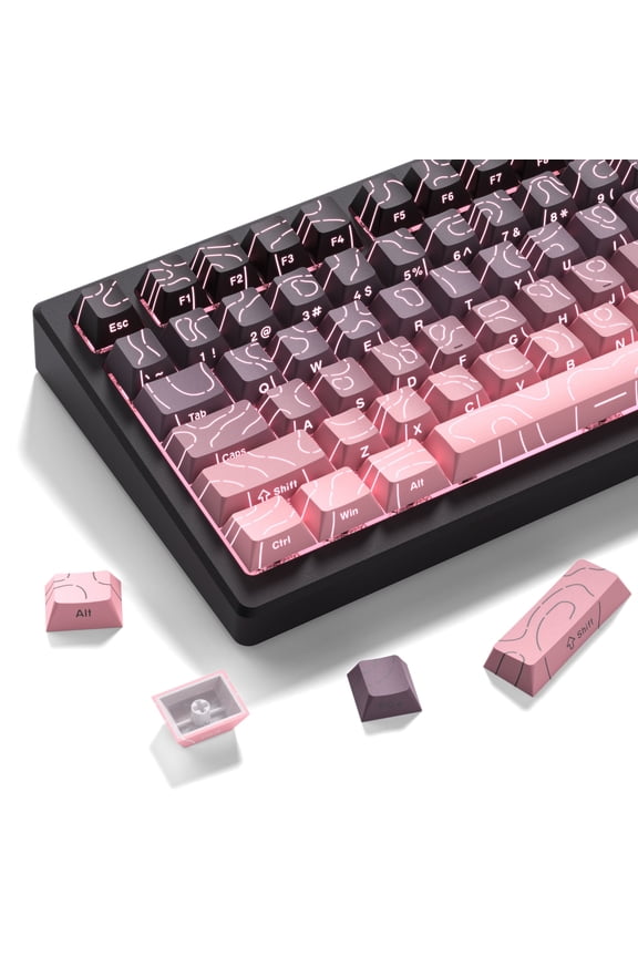 COSTOM Pink Keycaps,135 Topographic keycap Sets,Backlit Shine Through PBT Keyboard Keycaps for 61/64/66/68/71/75/84/87 Mechanical Keyboards,Pink