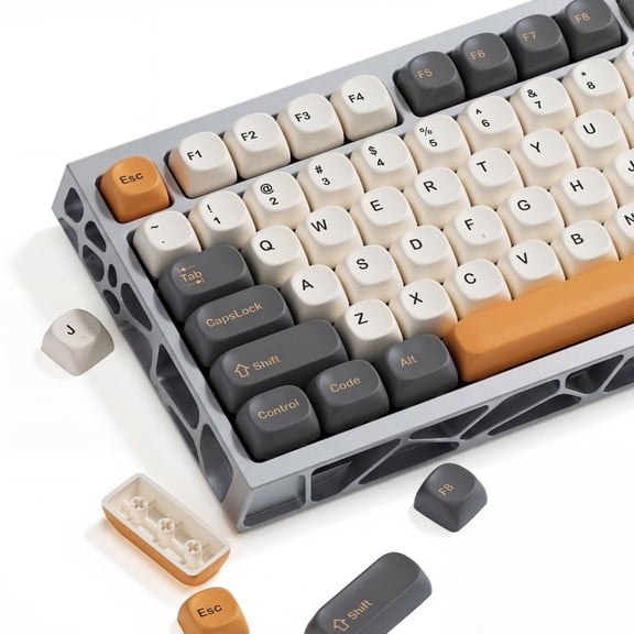 COSTOM Retro PBT Keycaps, 137 Keys Double Shot Keycaps Set for 61/64/68/84/87/100/104/108, Cherry Profile Custom Key Caps for Mechanical Keyboards, Retro Gold
