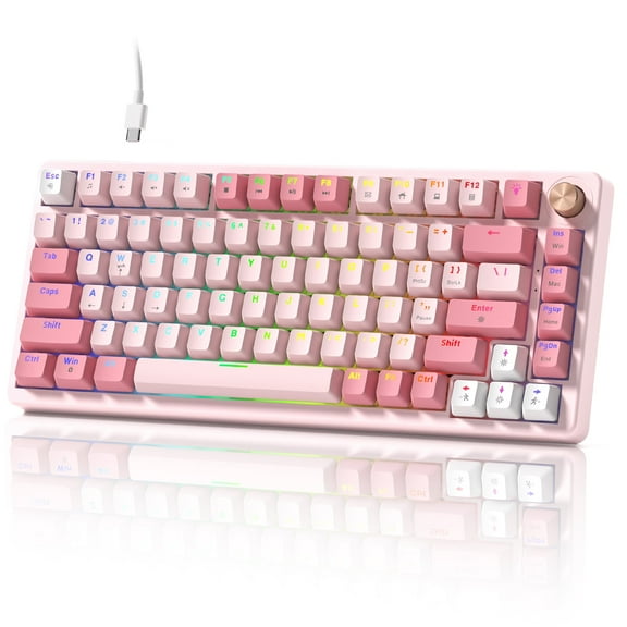 COSTOM VK75 Wired Mechanical Keyboard with Multi-Function Knob, 75% Gaming Keyboard Gasket Mounted, Hot Swappable, Creamy Sound, Cherry Profile, PBT Keycaps, Pink