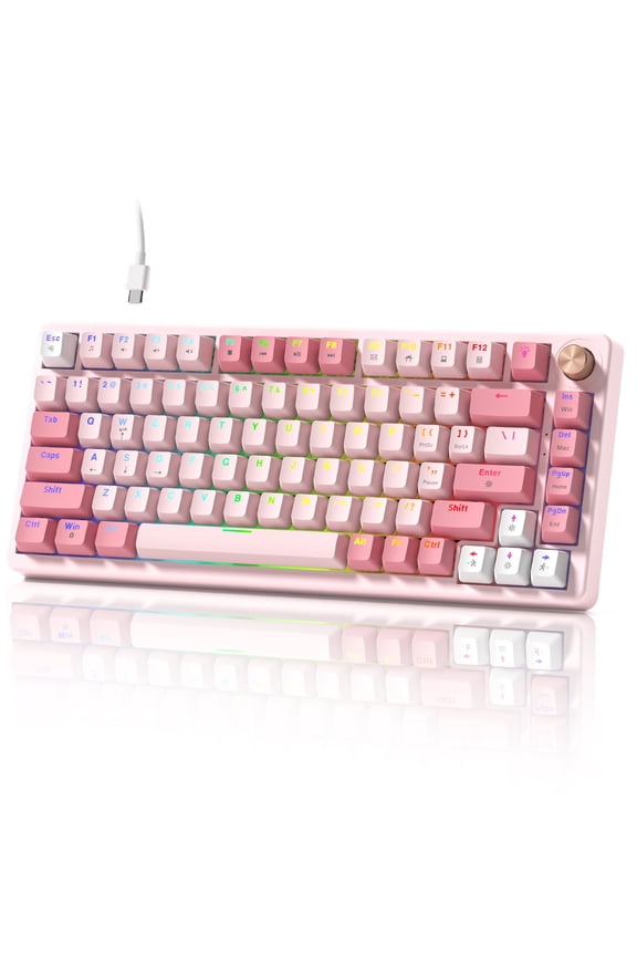 VK75 Wired Mechanical Keyboard with Multi-Function Knob, 75% Gaming Keyboard Gasket Mounted, Hot Swappable, Creamy Sound, Cherry Profile, PBT Keycaps, Pink
