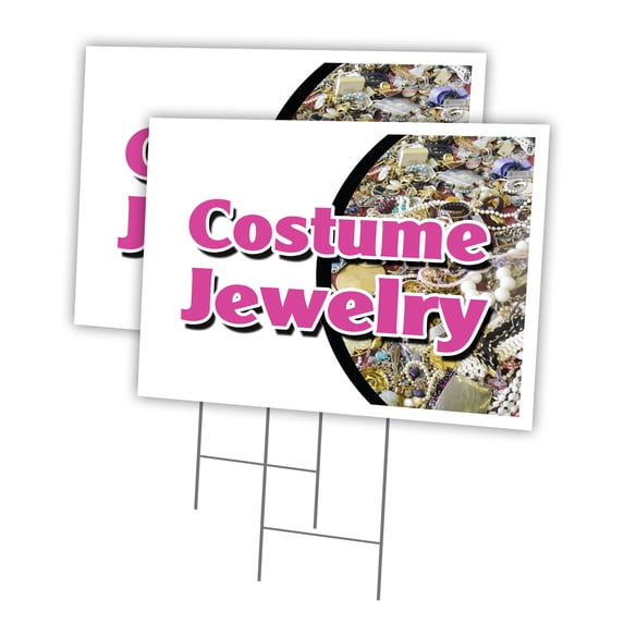 COSTUME JEWELRY 2 Pack Of 12" x 16" Yard Sign & Stake | Advertise Your Business | Stake Included Image On Front Only | Made in The USA