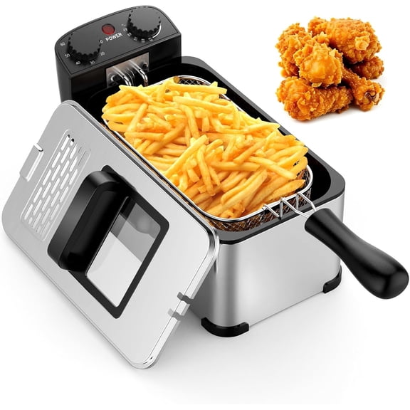 COSTWAY 3 Liter Deep Fryer with Basket,1700W Electric Oil Fryer with Oil Filtration, Lid with Viewing Window, Adjustable Timer and Temperature, Small Countertop Deep Fryer Pot for Home Kitchen Silver