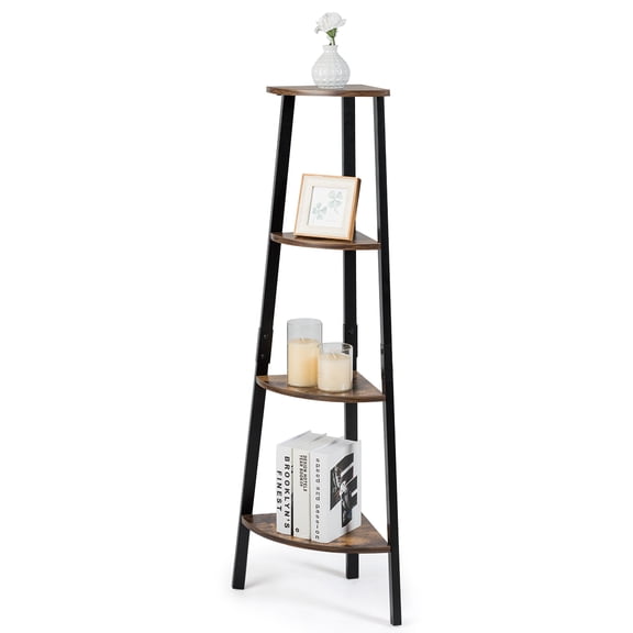 COSTWAY 4-Tier Corner Shelf Metal Storage Rack Bookcase Plant Display Stand Natural