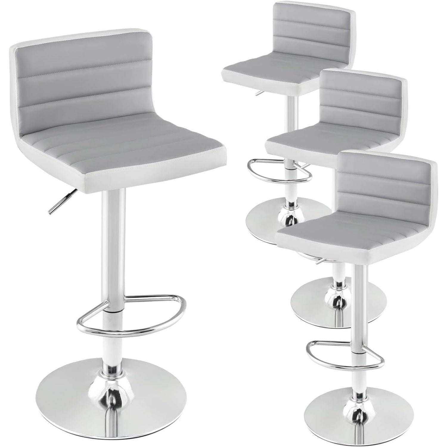 Bar Stools Set of 4, MODEL-RO-13, Adjustable Swivel Barstools, Bar Chairs,Upholstered Counter Height with High Backrest for Kitchen Island