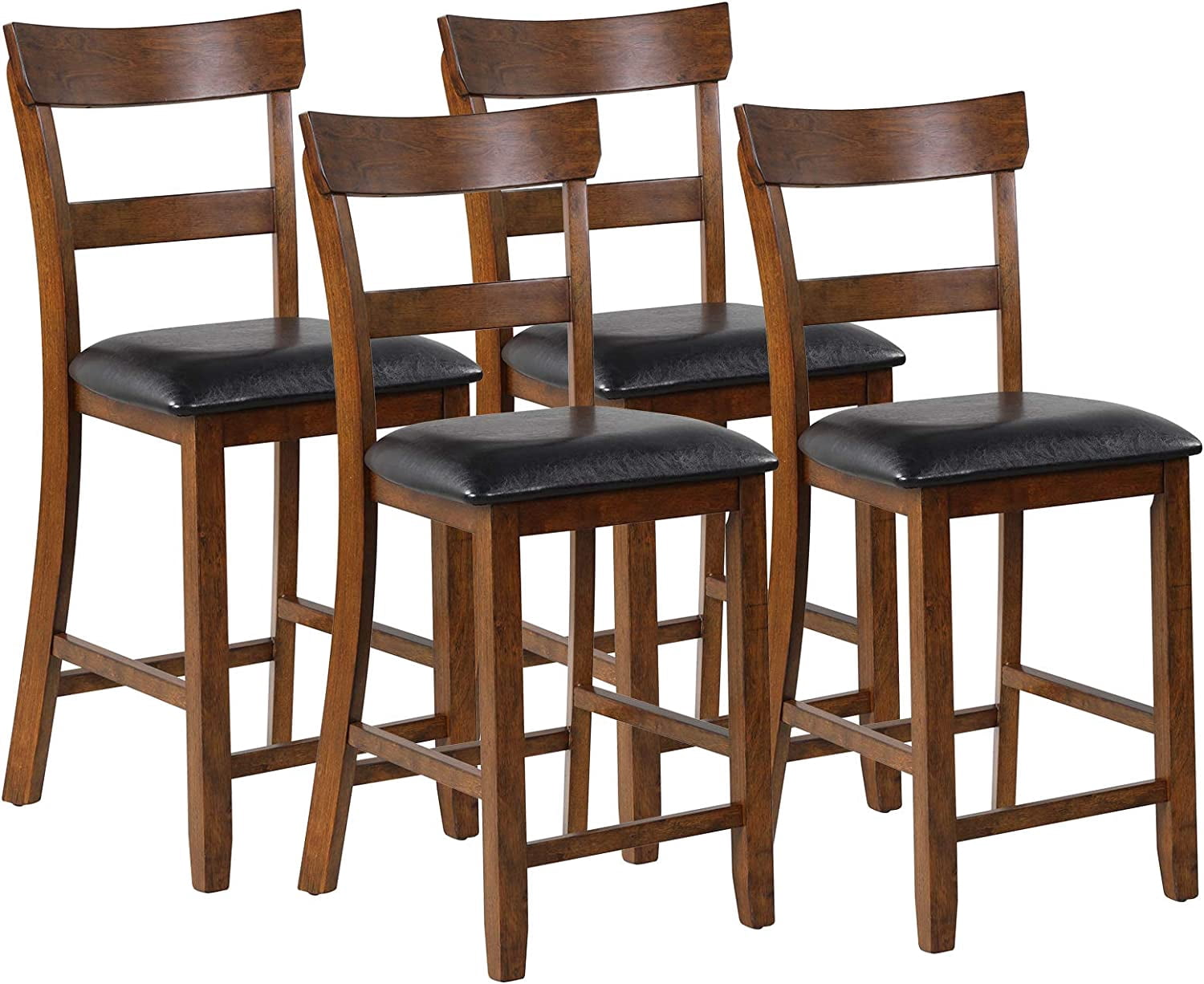 COSTWAY Bar Stool Set Of 2 — 25.5" Counter Height With Backrest, Foam Cushion, Vintage Brown & Black