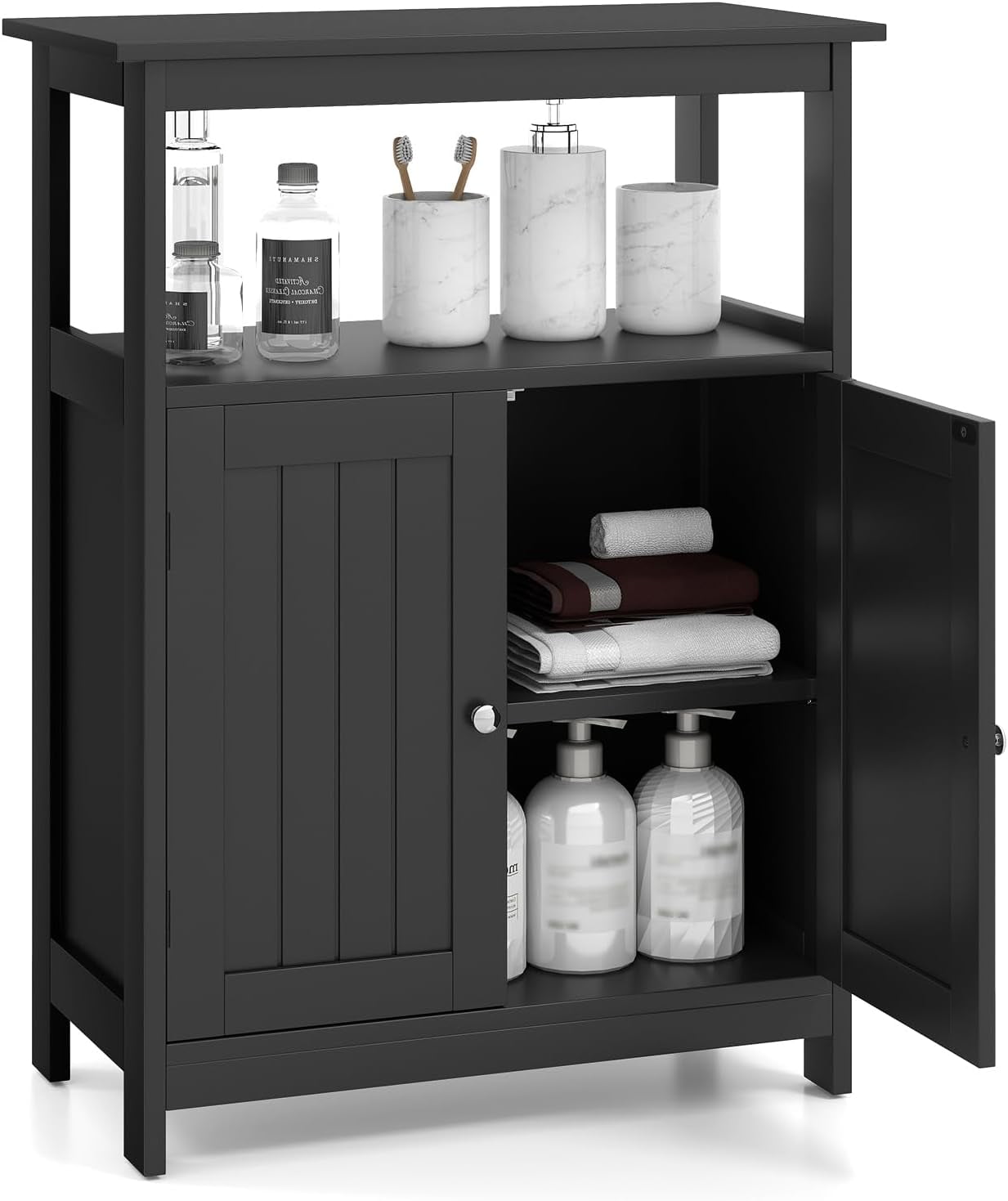 COSTWAY Bathroom Floor Storage Cabinet, Modern Wooden Freestanding ...