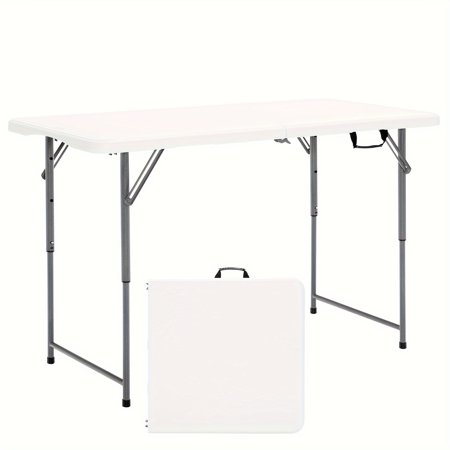 COSTWAY Folding Table, Portable Bi-fold Picnic Dining Table, 3-level Height Adjustment