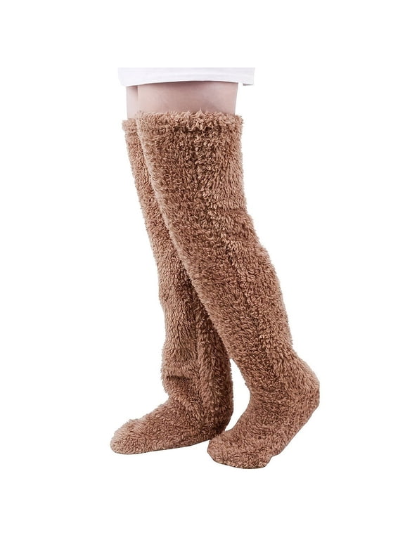 1 Pair Cozy Socks Fuzzy Leg Warmers Over Knee Sleep Socks Plush Long Slipper Stockings