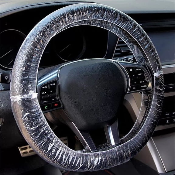 COSTYLE 100 PCS Universal Disposable Plastic Car Steering Wheel Cover Elastic Protective Covers