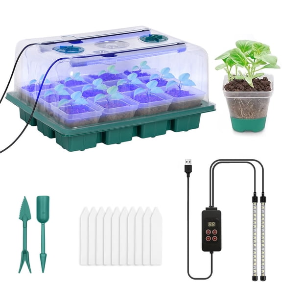 COSTYLE 12 Cell Seed Starter Kit with Grow Light Reusable Seed Starter Tray Nursery Pots