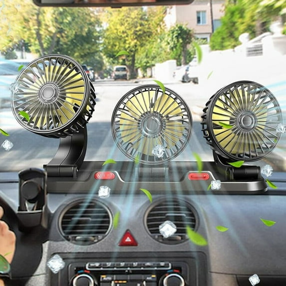 COSTYLE 12V Car Fan - Three Head Cigarette Lighter Powered Fan for Car, Portable Vehicle Cooling Fan - 2 Speeds, 360° Rotation, for SUV, RV, Truck, Sedan, Cruise
