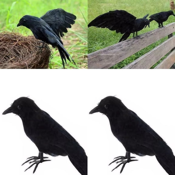 COSTYLE 2 PCS Realistic Crows Halloween Decoration Birds Black Feathered Crows