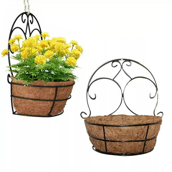 COSTYLE 2 Pack Metal Wall Hanging Planter Basket with Coco Liner - Great for Indoor or Outdoor Plants